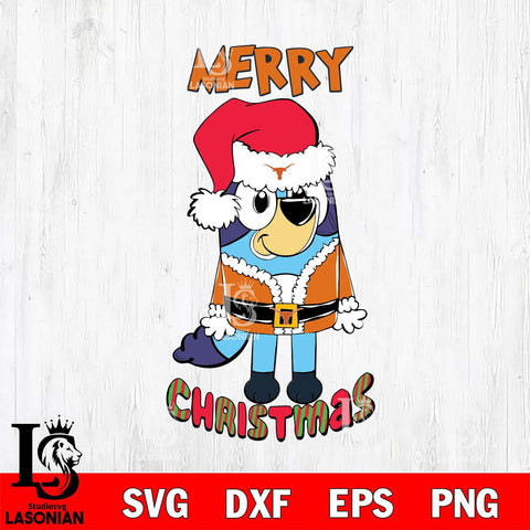 Texas Longhorns Bluey Merry Christmas Bluey Santa Claus Svg Eps Dxf Png File, Digital Download