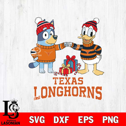 Texas Longhorns Bluey With Donald Duck Christmas File Cut, NCAA SVG DXF EPS PNG FILE, Digital Download,Instant Download, Silhouette