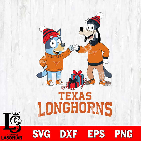 Texas Longhorns Bluey With Goofy Christmas File Cut, NCAA SVG DXF EPS PNG FILE, Digital Download,Instant Download, Silhouette