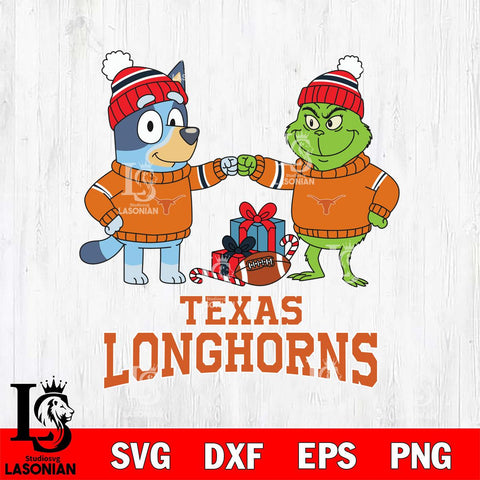 Texas Longhorns Bluey With Grinch Christmas File Cut, NCAA SVG DXF EPS PNG FILE, Digital Download,Instant Download, Silhouette
