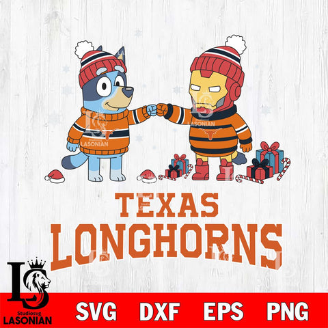Texas Longhorns Bluey With Iron man Christmas File Cut, NCAA SVG DXF EPS PNG FILE, Digital Download,Instant Download, Silhouette