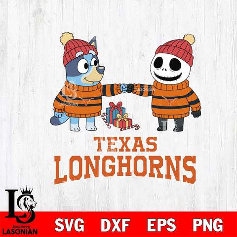 Texas Longhorns Bluey With Jack Skellington Christmas File Cut, NCAA SVG DXF EPS PNG FILE, Digital Download,Instant Download, Silhouette