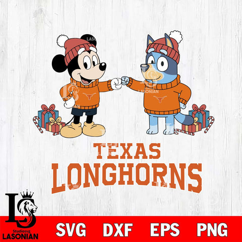 Texas Longhorns Bluey With Mickey Christmas File Cut, NCAA SVG DXF EPS PNG FILE, Digital Download,Instant Download, Silhouette