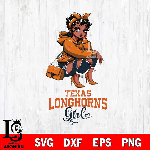 Texas Longhorns Fashion Black Fan Girl Betty Boop, Svg Eps Dxf Png File, Digital Download
