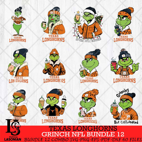 Texas Longhorns Grinch NCAA Bundle 12 SVG Eps Dxf Png File, Digital Download, Instant Download