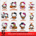 Texas Longhorns Hello Kitty Horror NCAA Bundle 12 SVG Svg Eps Dxf Png File, Digital Download