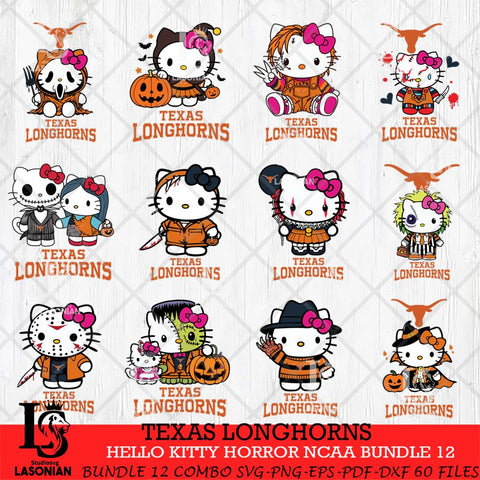 Texas Longhorns Hello Kitty Horror NCAA Bundle 12 SVG Svg Eps Dxf Png File, Digital Download