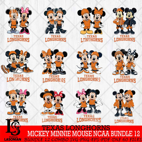 Texas Longhorns Mickey Minnie Mouse NCAA Bundle 12 Svg Eps Dxf Png File, Bundle NCAA svg , File Cut , Digital Download , Instant Download, Cut Svg Files