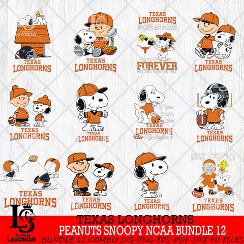 Texas Longhorns Peanuts Snoopy Player NCAA Bundle 12 SVG DXF EPS PNG FILE,Snoopy File Cut, bundle NCAA Digital Download,Instant Download, Silhouette