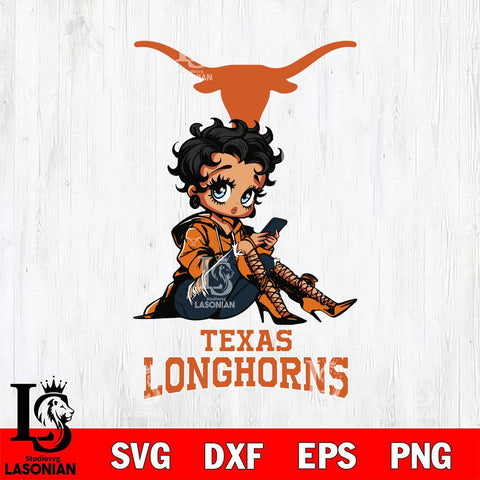 Texas Longhorns Style Black Fan Girl Betty Boop, Svg Eps Dxf Png File, Digital Download