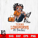 Texas Longhorns #1 Black Fan Girl Betty Boop, Svg Eps Dxf Png File, Digital Download