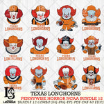 Texas Longhorns  Pennywise Horror NCAA Bundle 12 SVG Svg Eps Dxf Png File, Digital Download