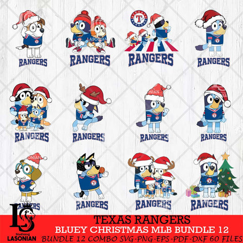 Texas Rangers Bluey Christmas MLB Bundle 12 file Cricut , Bluey Cricut , Christmas Svg , Bluey svg , Digital Download, dxf eps png pdf file