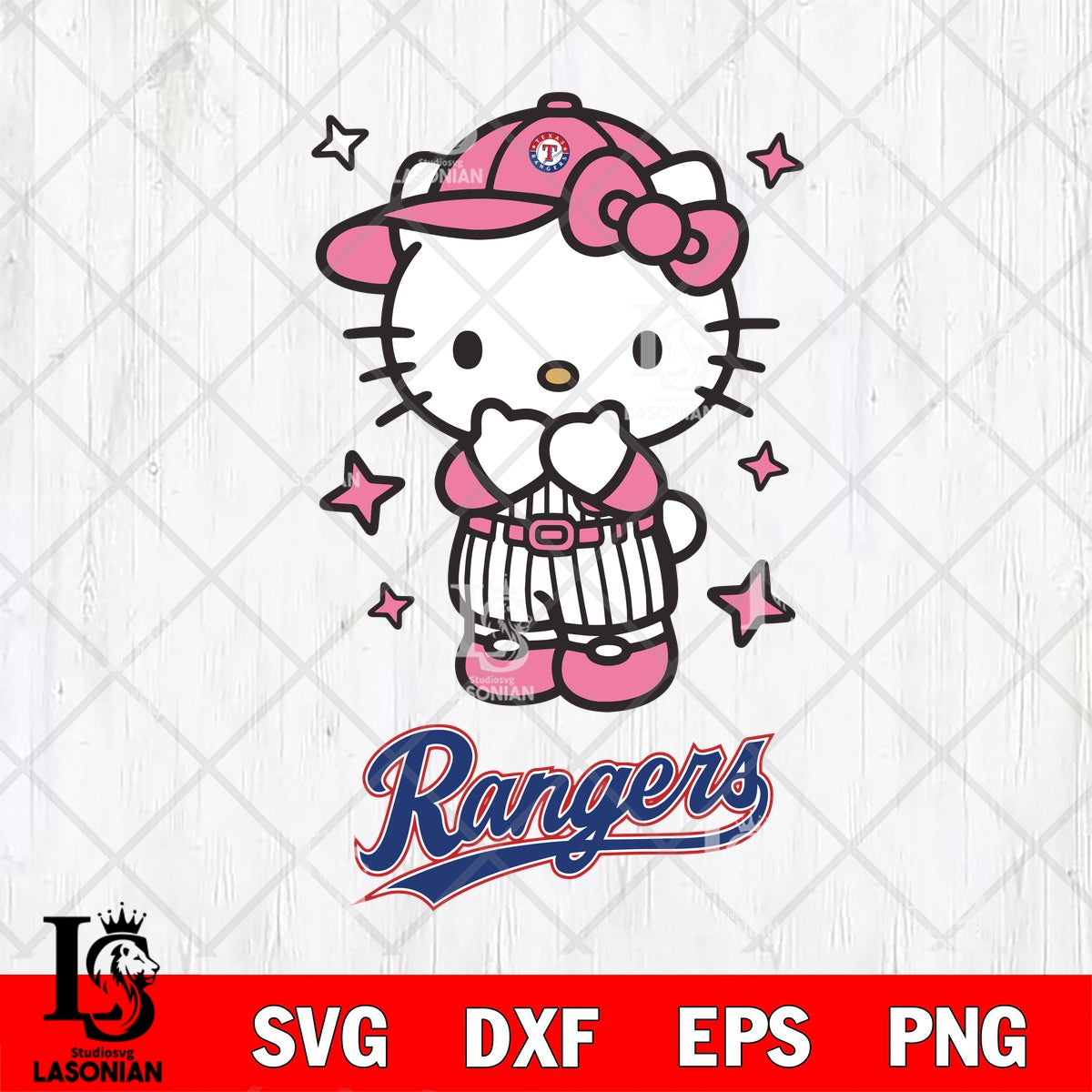 Texas Rangers Hello Kitty Pink Baseball Stars SVG file,Hello Kitty MLB ...