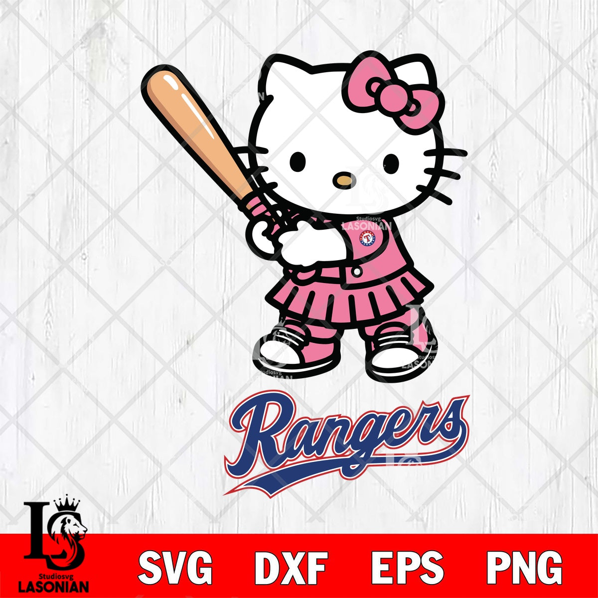 Texas Rangers Hello Kitty Pink Baseball Swing SVG file,Hello Kitty MLB ...