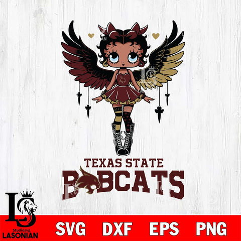 Texas State Bobcats Anglel Black Fan Girl Betty Boop, Svg Eps Dxf Png File, Digital Download