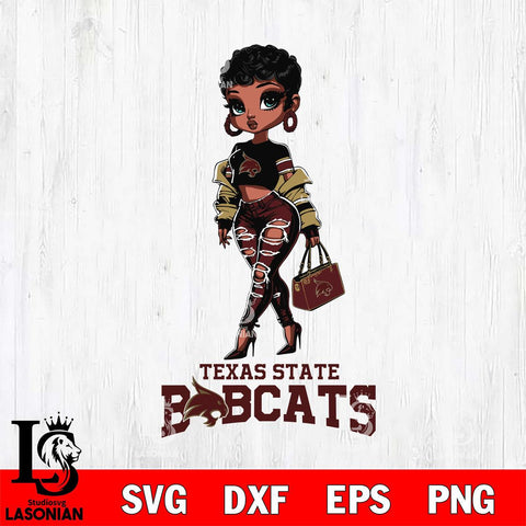 Texas State Bobcats Beautiful Black Fan Girl, Svg Eps Dxf Png File, Digital Download