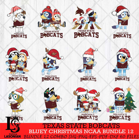 Texas State Bobcats Bluey Christmas NCAA Bundle 12 Cricut File Cut Files , Bluey Cricut , Christmas Svg , Bluey svg , Digital Download, dxf eps png pdf file
