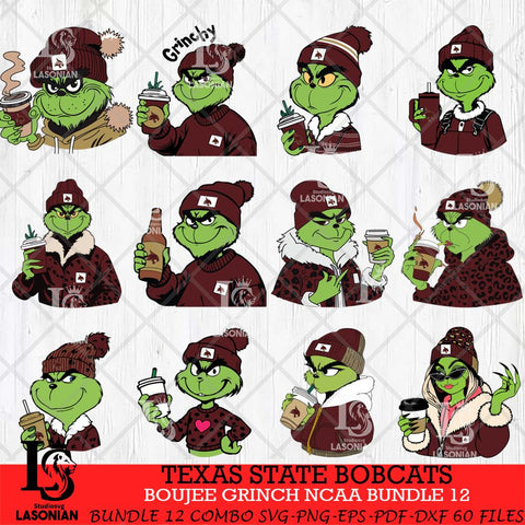 Texas State Bobcats Boujee Grinch NCAA Bundle 12 SVG Eps Dxf Png File, Digital Download, Instant Download