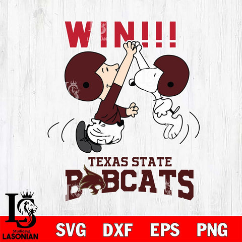 Texas State Bobcats Charlie Brown and Snoopy Win Svg Eps Dxf Png File, NCAA svg , Digital Download , Instant Download, Cricut File