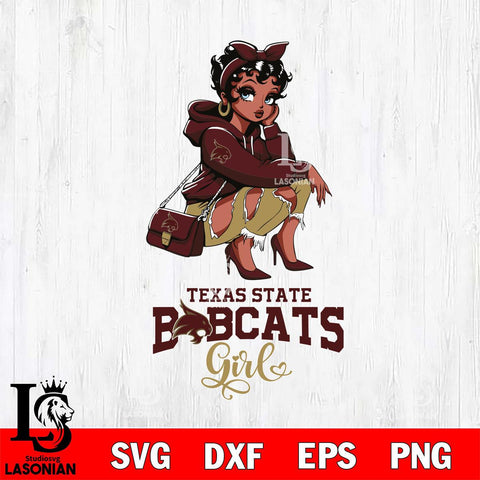 Texas State Bobcats Fashion Black Fan Girl Betty Boop, Svg Eps Dxf Png File, Digital Download