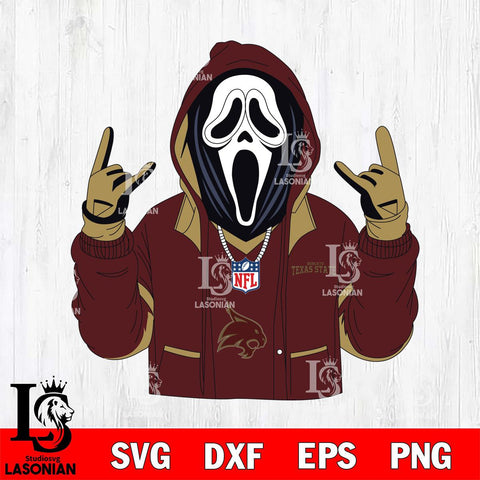 Texas State Bobcats Ghostface Scream Football Halloween Svg Eps Dxf Png File, NCAA svg, Digital Download, Instant Download