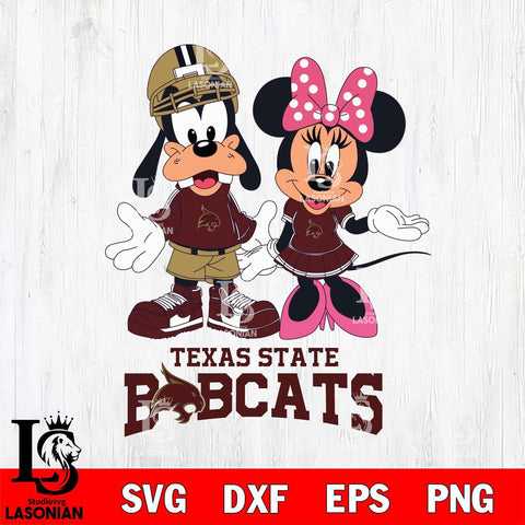 Texas State Bobcats Goofy and Minnie mouse Football SVG DXF EPS PNG FILE,NCAA svg ,Football Digital Download,Instant Download, Silhouette