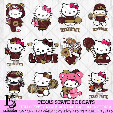 Texas State Bobcats Hello Kitty Bundle 12 SVG Svg Eps Dxf Png File, Digital Download, Instant Download