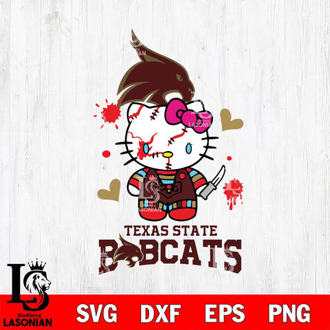 Texas State Bobcats Hello Kitty Horror 2 Svg Eps Dxf Png File, Digital Download
