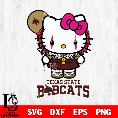 Texas State Bobcats Hello Kitty Horror 7 Svg Eps Dxf Png File, Digital Download