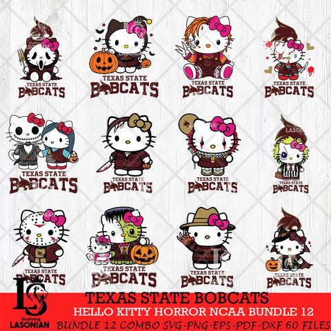 Texas State Bobcats Hello Kitty Horror NCAA Bundle 12 SVG Svg Eps Dxf Png File, Digital Download
