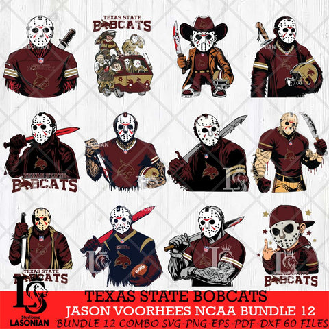 Texas State Bobcats Jason Voorhees Horror Bundle 12 SVG Eps Dxf Png File, bundle NCAA svg, Digital Download, Instant Download