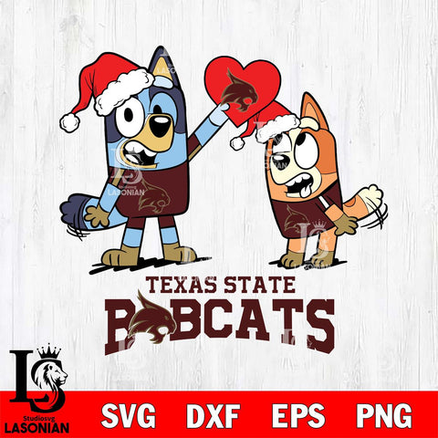Texas State Bobcats Love Bluey Christmas Svg Eps Dxf Png File, Digital Download