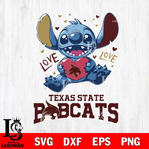 Texas State Bobcats Love Stitch, Svg Eps Dxf Png File, Digital Download