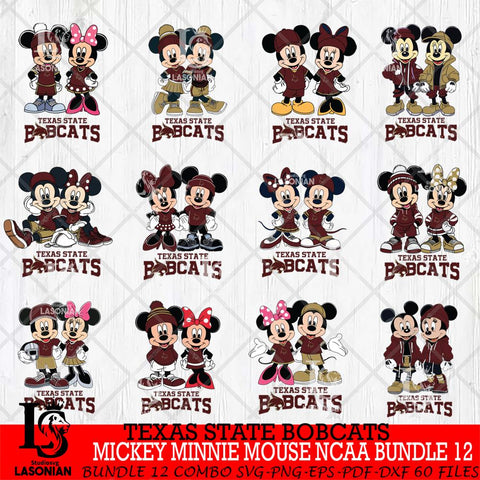 Texas State Bobcats Mickey Minnie Mouse NCAA Bundle 12 Svg Eps Dxf Png File, Bundle NCAA svg , File Cut , Digital Download , Instant Download, Cut Svg Files