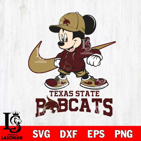Texas State Bobcats Mickey Mouse NIKE, Svg Eps Dxf Png File, Digital Download