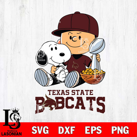 Texas State Bobcats Peanuts Snoopy Champion football SVG DXF EPS PNG FILE,Snoopy File Cut, NCAA Digital Download,Instant Download,Christmas Silhouette