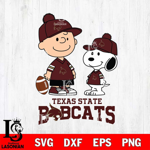 Texas State Bobcats Peanuts Snoopy Friends Football SVG DXF EPS PNG FILE,Snoopy File Cut, NCAA Digital Download,Instant Download,Christmas Silhouette