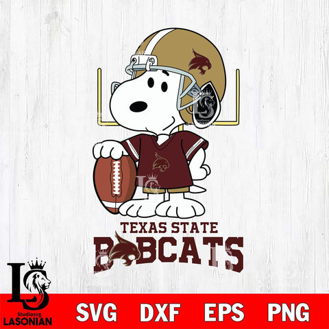 Texas State Bobcats Snoopy Player Football SVG DXF EPS PNG FILE,Snoopy File Cut, NCAA Digital Download,Instant Download,Christmas Silhouette