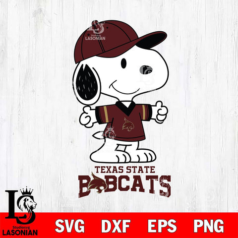 Texas State Bobcats Snoopy football SVG DXF EPS PNG FILE,Snoopy File Cut, NCAA Digital Download,Instant Download,Christmas Silhouette