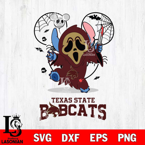 Texas State Bobcats Stitch Ghost Face Halloween 2 Svg Eps Dxf Png File, Digital Download, Instant Download