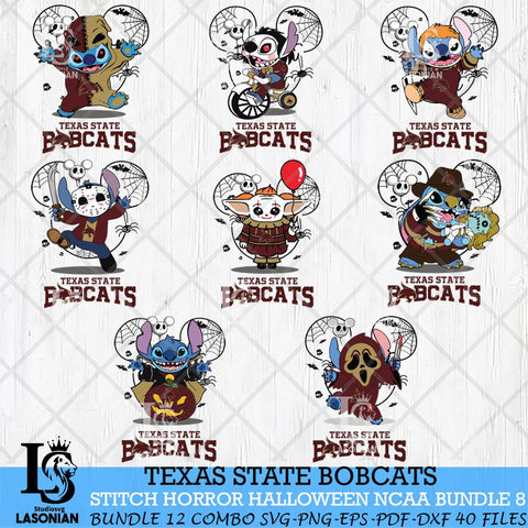 Texas State Bobcats Stitch Horror Halloween Bundle NCAA Svg Eps Dxf Png File, Digital Download, Instant Download