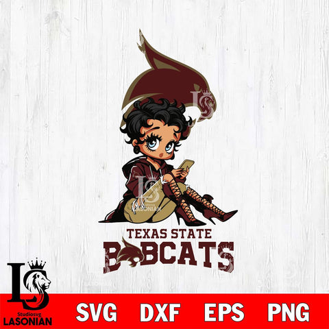 Texas State Bobcats Style Black Fan Girl Betty Boop, Svg Eps Dxf Png File, Digital Download