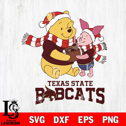 Texas State Bobcats Winnie the Pooh & Piglet Football Cricut,Christmas SVG DXF EPS PNG FILE, NCAA Digital Download,Instant Download, Silhouette