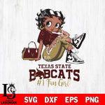 Texas State Bobcats #1 Black Fan Girl Betty Boop, Svg Eps Dxf Png File, Digital Download