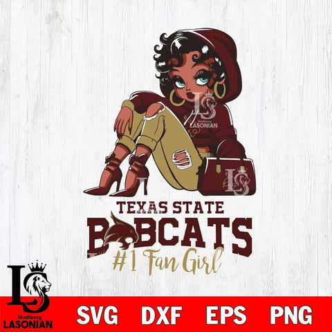 Texas State Bobcats #1 beauty Black Fan Girl, Svg Eps Dxf Png File, Digital Download