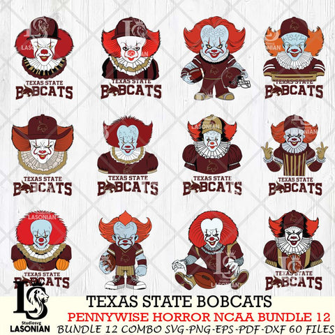 Texas State Bobcats  Pennywise Horror NCAA Bundle 12 SVG Svg Eps Dxf Png File, Digital Download