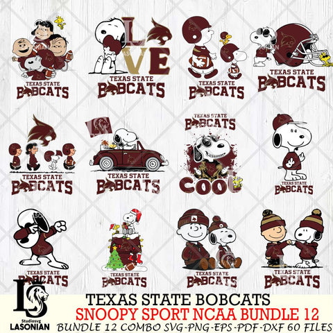 Texas State Bobcats  Snoopy NCAA Bundle 12 SVG Svg Eps Dxf Png File, Digital Download
