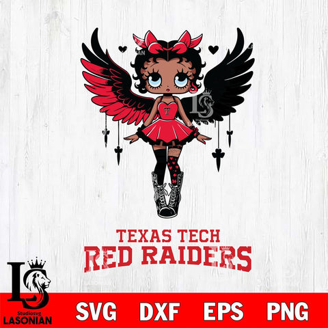 Texas Tech Red Raiders Anglel Black Fan Girl Betty Boop, Svg Eps Dxf Png File, Digital Download
