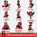 Texas Tech Red Raiders Black Fan Girl Betty Boop Bundle 9, Svg Eps Dxf Png File, Digital Download